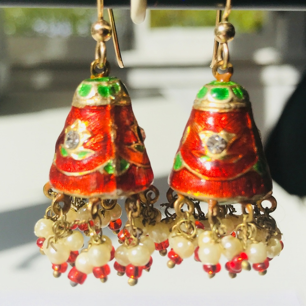 Red & Green Rhinestone Earrings